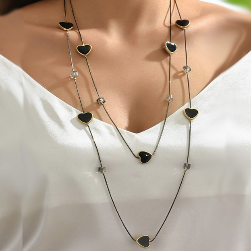 Women Jewelry Accessories For Black Dress - Multi lagen zwarte kralen ketting lange