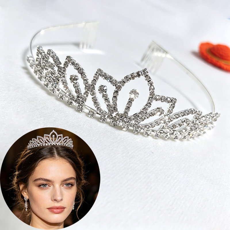 Women Accessories To Gift - Zilverkleurige sprankelende strass kroon bruids tiara