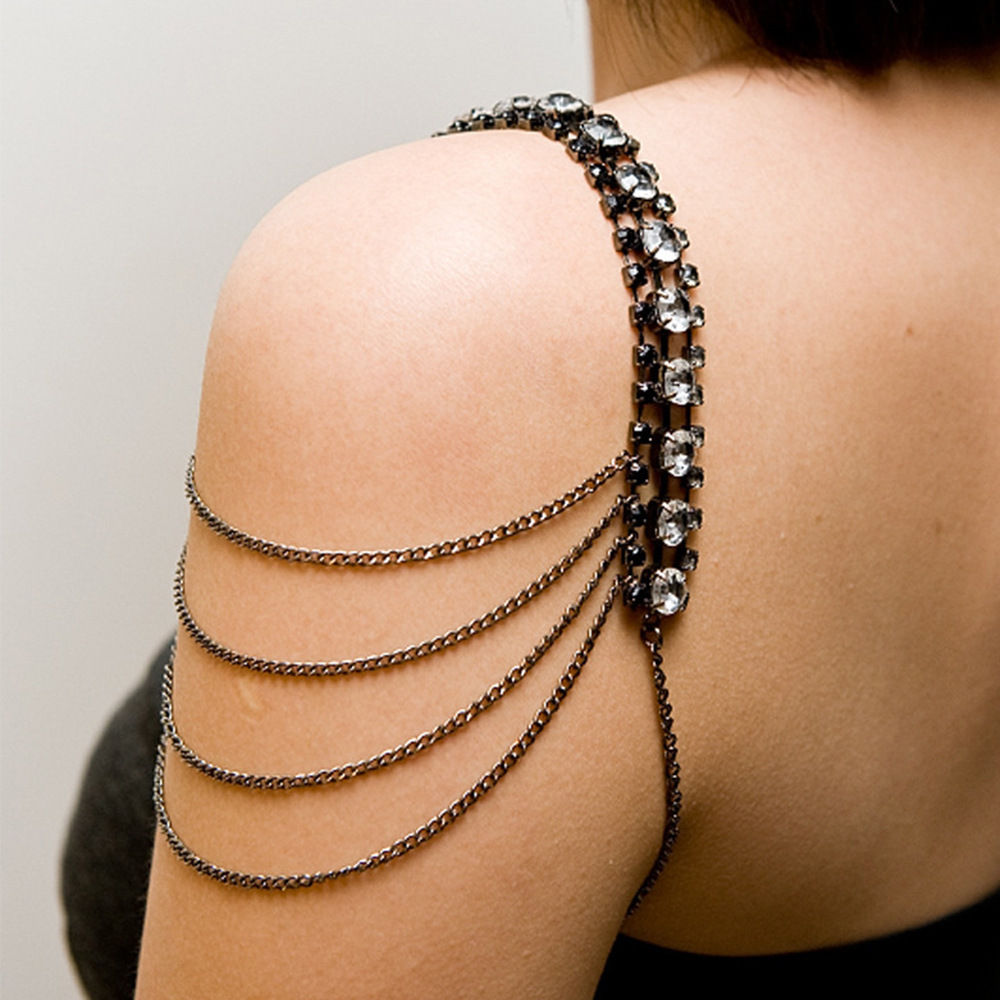 Women Jewelry Accessories For Black Dress - Steenmans Zwart Gelaagde Schouderband Luxe Voor
