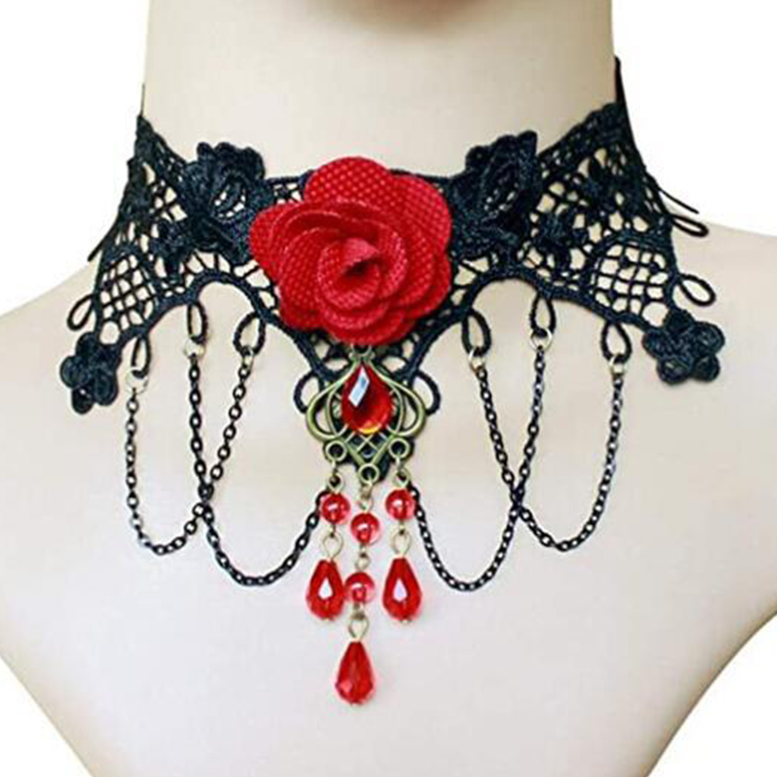 Women Jewelry Accessories For Black Dress - Court Gothic Zwart Kant Tie Choker