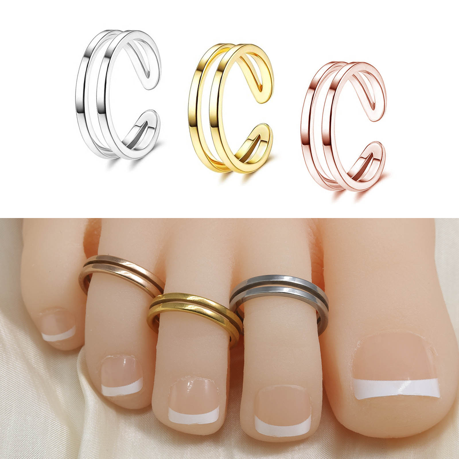 Ring Set Adjustable - Verstelbare dubbele laag teenring 316L roestvrij